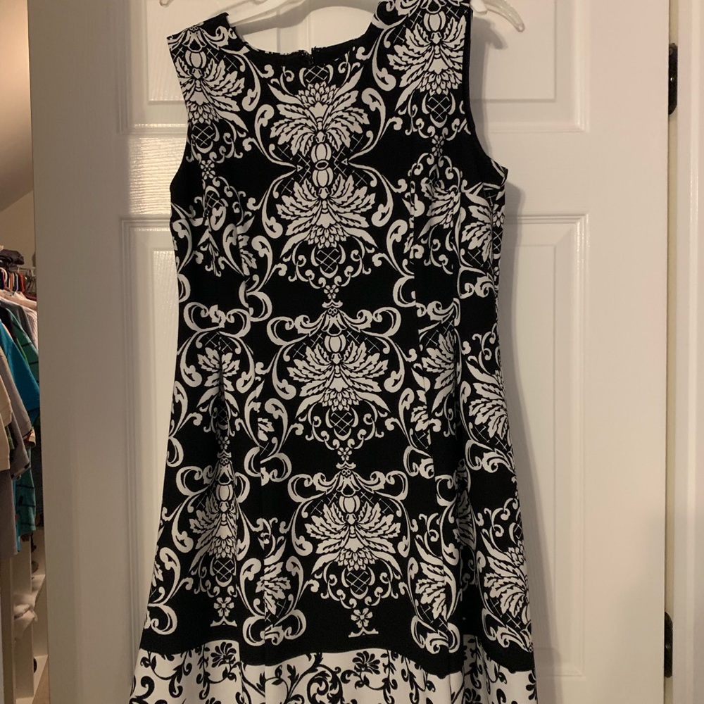 Black and white fit and flare dress, like new